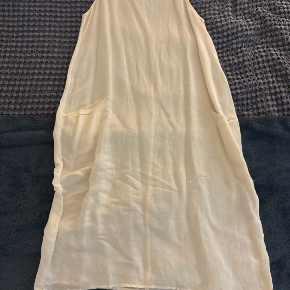 Cream Sleeveless Linen Dress with Pockets